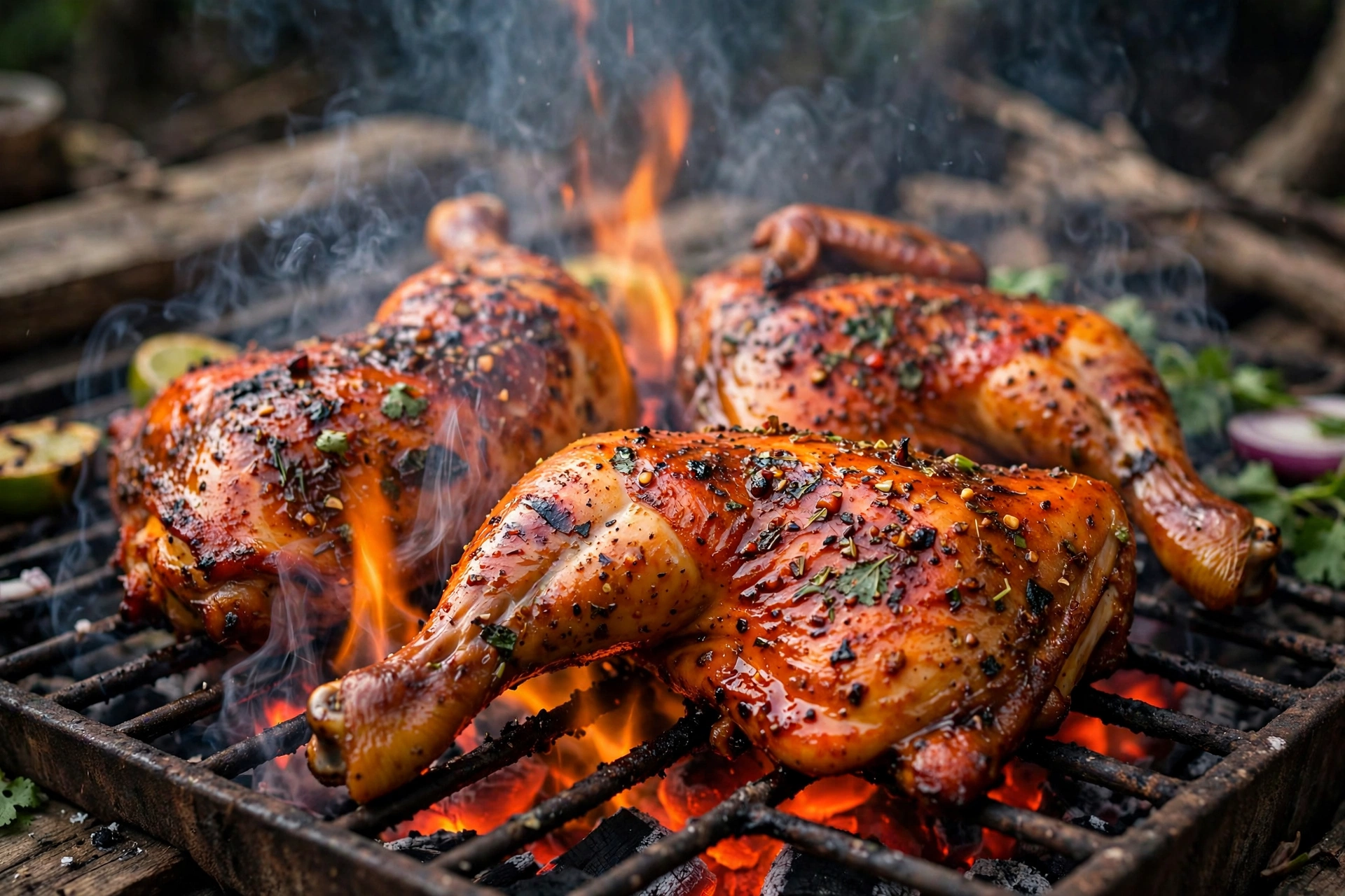 Pollo asado quarters over charcoal