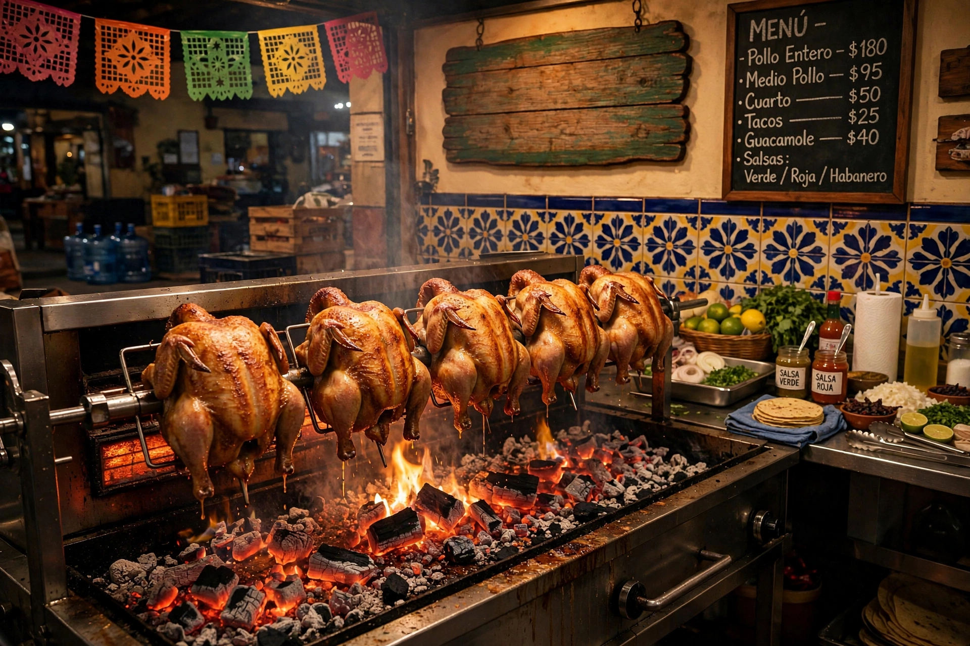Chickens roasting on the spit